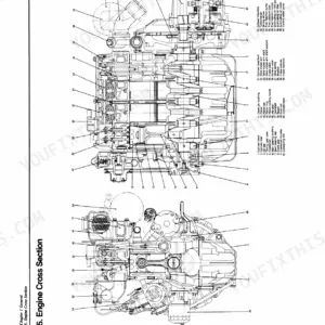 Yanmar 4JH series engine cross section diagram with parts list.