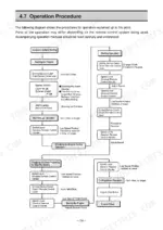 Yanmar 6CXM-GTE operation procedure flowchart for engine starting, warming up, and stopping sequences.