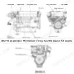 Yanmar 6CXM-GTE engine component location diagram showing turbocharger, filters, pumps, and cooling systems.