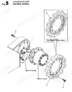 ef80329e-b-exploded-view-10 Yanmar YB10-2, Excavator YB exploded view of the driving wheel, sprocket, and travel motor assembly components.