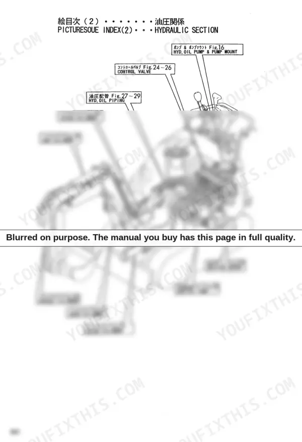 Yanmar B03 Crawler Backhoe hydraulic section picturesque index diagram.