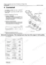 f3332c64-b-exploded-view-67 Yanmar D27A, D36A crankshaft exploded view, inspection procedures, and service limit tables for pins and journals.