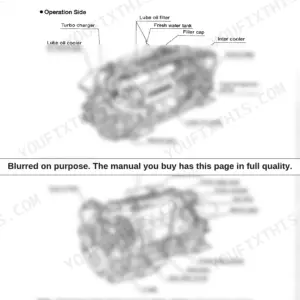 Yanmar 6LY2-STE engine parts diagram showing operation and non-operation side component labels and locations.