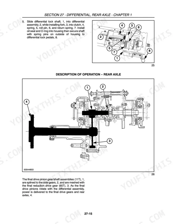 Farmall 31, 35 differential lock installation procedure and rear axle final drive operation diagram