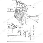 Yanmar 3TNE82A-BVA, 3TNE82A-BVA (VIO30-1), VIO30-1 exploded view diagram of the engine cylinder block and bearings.