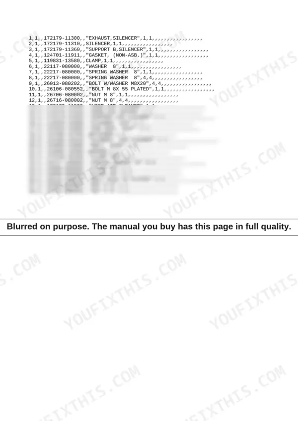 fdd6cb23-b-parts-list-10 Yanmar B15 crawler excavator parts list for exhaust silencer and air cleaner.