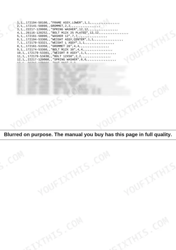 Yanmar B15 crawler excavator parts list for lower frame and swing bearing assembly.