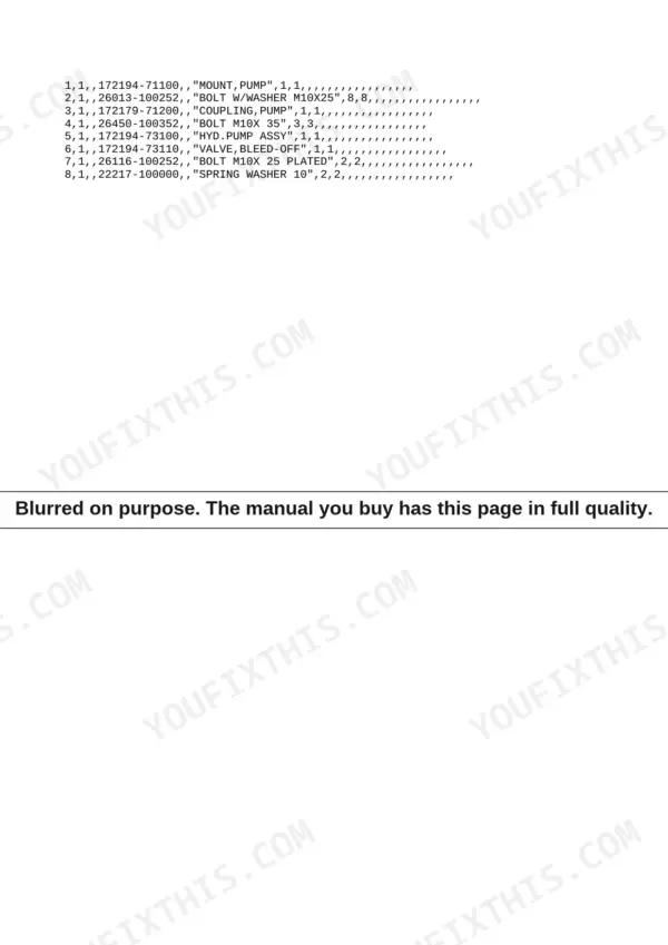 Yanmar B15 crawler excavator parts list for hydraulic pump mount and components.