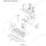 Yanmar V7, WHEEL LOADER exploded view diagram of engine cylinder head components including valves, springs, and cover.