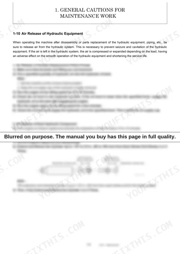 Yanmar ViO80-1A (YCEE) service manual: procedure for air release of hydraulic equipment, pumps, and cylinders.