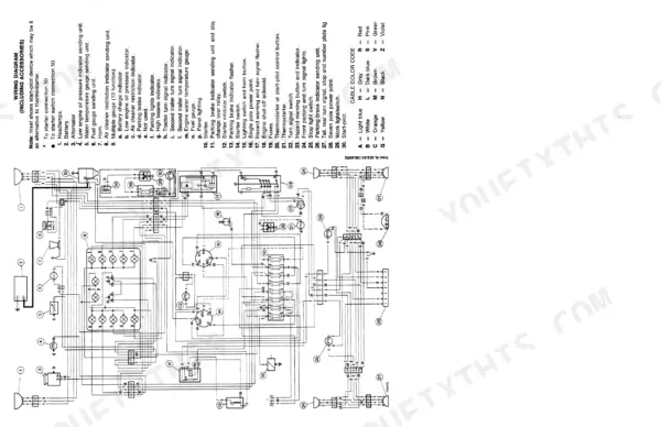 Fiat 45-66, 45-66 DT wiring diagram showing electrical components, fuse box, and cable color codes for tractor accessories.