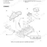 Fpt Industrial F4GE0484E, F4GE0684F, F4HE0684J cylinder head overhaul exploded view showing valve seats and manifolds.