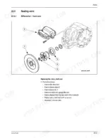 Gehl 280 front axle differential exploded view showing rotary shaft seal replacement procedure and component parts.