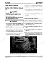Gehl 4625 skid loader safety procedures for raising and lowering the machine using wooden blocks and a jack.