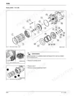 Gehl 480 service manual page showing exploded view of front axle brake cylinder, planetary drive components, and removal procedures.