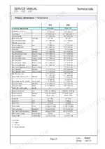 Gehl 502, 602, 652 service manual technical data table showing primary dimensions and performance specifications.