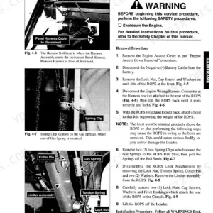 Gehl 5635SX, 5635DX, 5635SXT, 5635DXT, 6635SXT, 6635DXT ROPS removal and installation procedure and component diagrams.