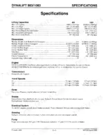 Gehl 883, 1083 Dynalift technical specifications table including lift capacity, dimensions, engine, and travel speeds.