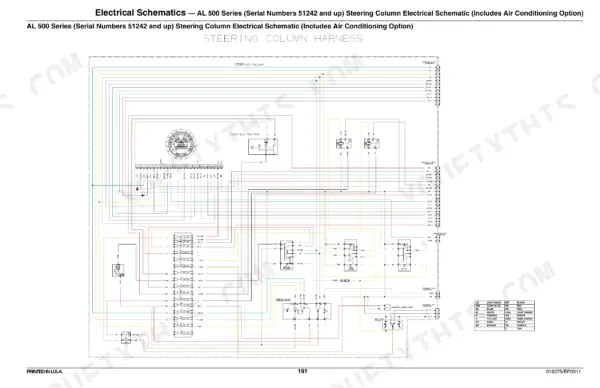 Gehl AL 500 Series steering column electrical schematic with air conditioning option and wiring harness diagram.