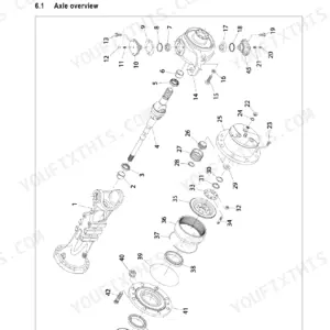 Gehl AWS36, AWS46 exploded view diagram of the axle assembly, showing internal gears, bearings, and housing components.