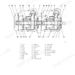 Gehl CTL55 HST pump assembly exploded view diagram with numbered parts list for shaft, swash plate, and valve plate.