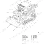 Gehl CTL60, TL130 exploded view diagram identifying major machine components like lift arm, bucket, and travel motor.