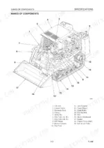 Gehl CTL70 component identification diagram showing lift arm, bucket, tracks, and hydraulic systems with numbered parts list.
