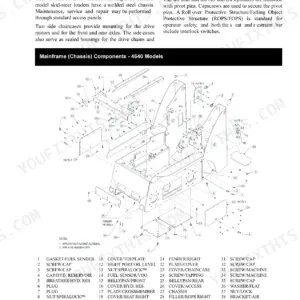 Gehl, Mustang 4640E Power2, 5240E Power2 exploded view diagram of the mainframe chassis and component parts list.