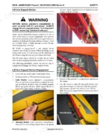 Gehl, Mustang 4640E Power2, 5240E Power2 safety procedures for engaging the lift arm support device with photos.