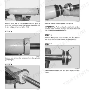Gehl RS5-34, RS6-34 telescopic handler hydraulic cylinder repair steps, including gland nut and piston wear ring removal.