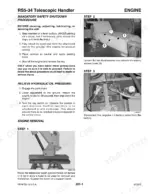 Gehl RS5-34, RS6-34 engine removal safety shutdown, hydraulic pressure relief, and battery disconnection procedures.