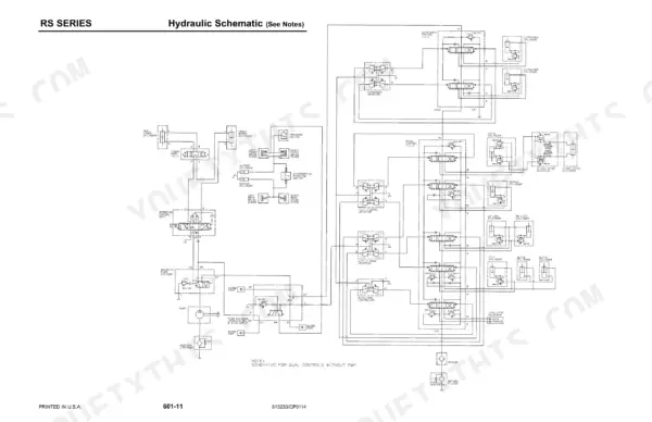 Gehl RS6-42, RS8-42, RS8-44, RS10-44, RS10-55, RS12-42 hydraulic schematic showing steering, outrigger, and boom controls.
