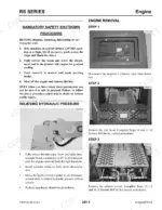 Gehl RS6-42, RS8-42, RS8-44, RS10-44, RS10-55, RS12-42 engine removal, safety shutdown, and hydraulic pressure relief procedures.