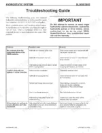 Gehl SL3635, SL3935 hydrostatic system troubleshooting guide table for drive, lift, and tilt system issues.