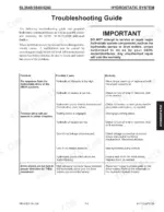 Gehl SL3640, SL3840, SL4240 hydrostatic system troubleshooting guide table for drive and hydraulic system issues.