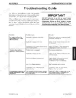Gehl SL4640, SL4840, SL5640, SL6640 hydrostatic system troubleshooting guide table for drive and lift system issues.