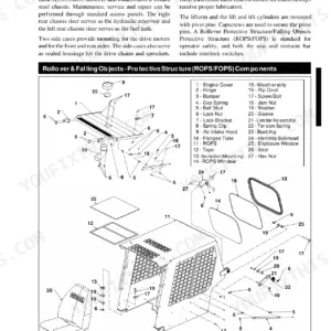 Gehl SL5635, SL6635 exploded view diagram of ROPS/FOPS components, including seat, enclosure window, and mounting hardware.