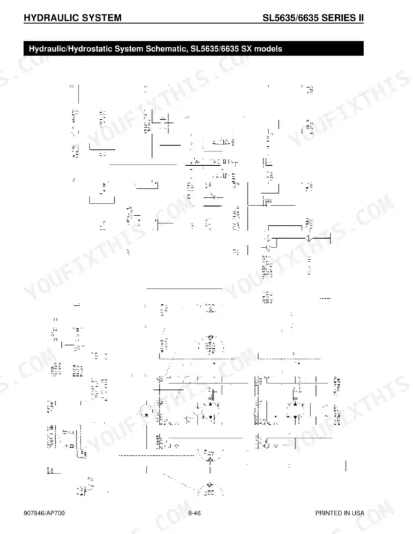Gehl SL5635, SL6635 hydraulic and hydrostatic system schematic diagram for SX series skid steer loader models.