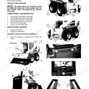 Gehl SL6620, SL6625 lubrication guide showing grease fitting locations, service intervals, and component diagrams.