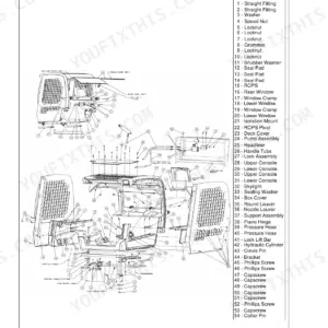 Gehl SL7600, SL7800 exploded view diagram of ROPS/FOPS mainframe components, hardware, and cab assembly parts list.