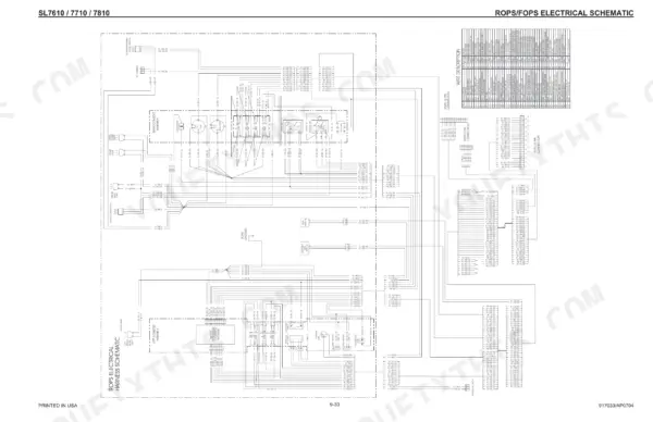 Gehl SL7610, SL7710 (EU), SL7810 ROPS/FOPS electrical schematic diagram with wire description and pin connections.