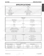 Gehl SL7810E specifications table including engine, capacities, electrical, hydraulic, tire options, and bucket capacities.
