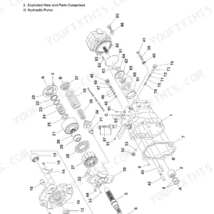 Gehl Z45/450Z hydraulic pump exploded view diagram showing internal components, valve assembly, and numbered parts list.