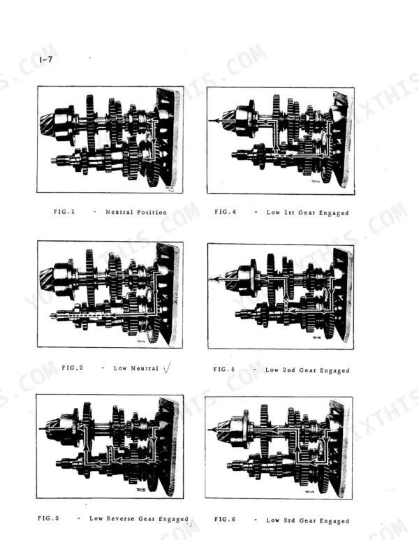 International 434 Tractor transmission gear engagement diagrams showing neutral, reverse, and low 1st, 2nd, and 3rd gears.