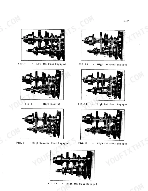 International 434 tractor transmission gear flow diagrams showing various gear engagement positions