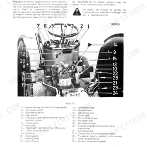 International 946, 1046, 1246 tractor operator manual page showing labeled instruments and controls diagram.