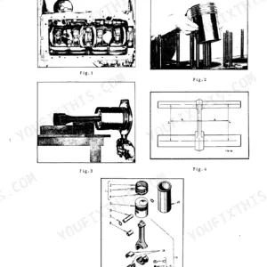 International BD-264, BD-281 engine piston, connecting rod, and cylinder liner installation and exploded view diagrams.