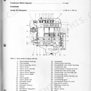 International Harvester Company B-275 engine cross-section diagram and technical specifications for crank and capacity.