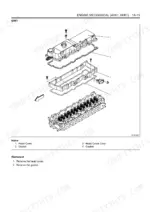 isuzu-4hk1-6hk1-engine-service-manual-lep-9-44060-procedures-32.webp Isuzu 4HK1-6HK1 exploded view of engine head cover, head cover case, and gaskets with removal procedure steps.