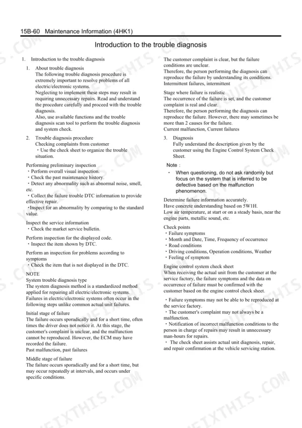 Isuzu 4HK1, DIESEL ENGINE 4HK1 troubleshooting guide for engine control system diagnosis and repair procedures.